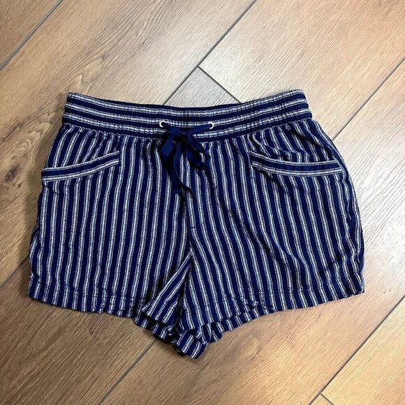 GAP Pull-on Linen Blend Navy Striped Shorts Size S - Picture 1 of 6